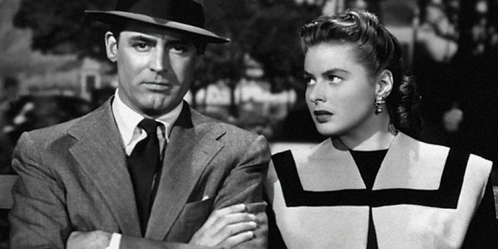 Cary Grant and Ingrid Bergman sitting and talking in Notorious
