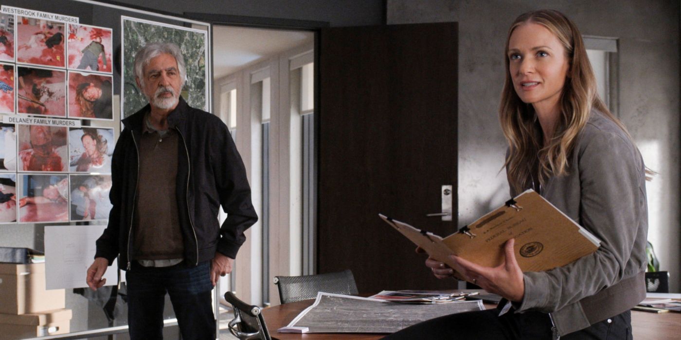 Joe Mantegna as David Rossi and AJ Cook as JJ Jareau working on a case in Criminal Minds