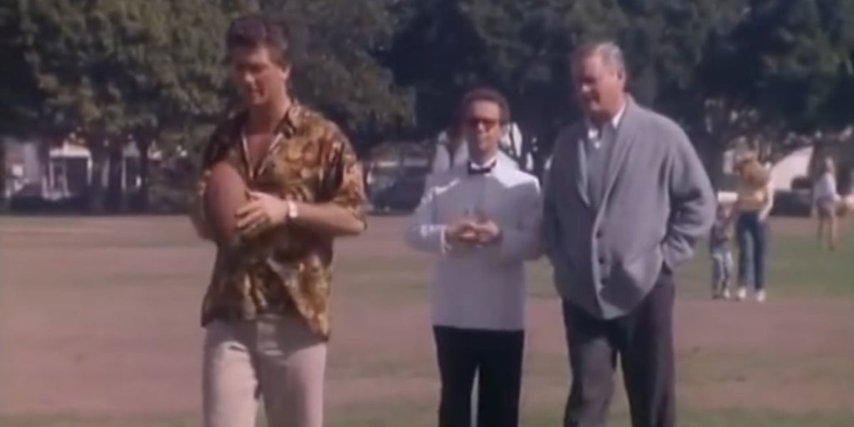 Patrick Duffy as Bobby Ewing with Joel Grey as Adam and Larry Hagman as J.R. Ewing in Dallas series finale Conundrum