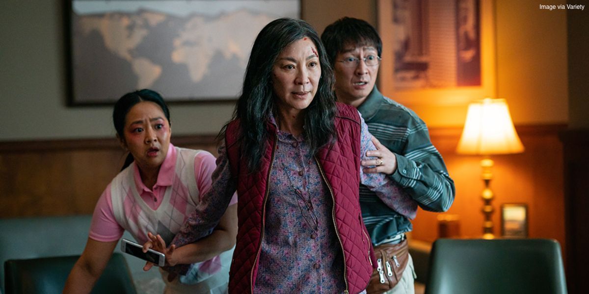Michelle Yeoh, Ke Huy Quan, and Stephanie Hsu in Everything Everywhere All At Once