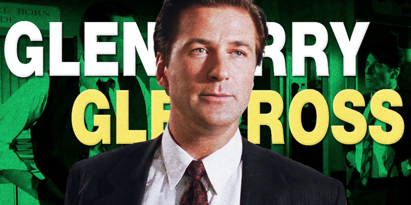 Blended image of Alec Baldwin in Glengarry Glen Ross with the film's title in the background.
