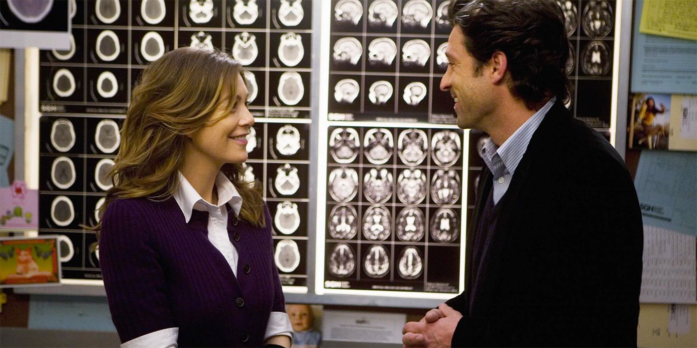 Ellen Pompeo as Meredith Grey and Patrick Dempsey as Derek Shepard in Grey's Anatomy Season 5 Episode 19