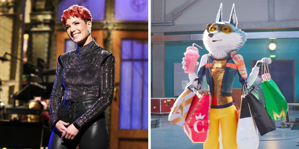 Halsey side-by-side with her Sing 2 character Porsha