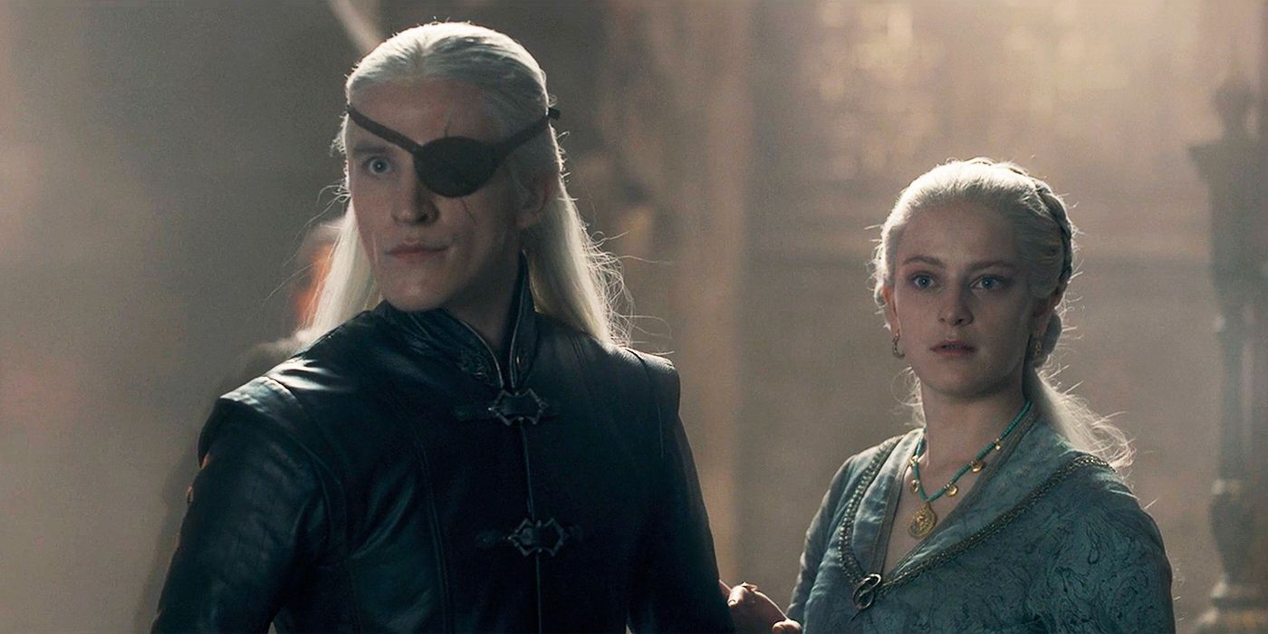 Ewan Mitchell como Aemond Targaryen e Phia Saban como Helaena em House of Dragons