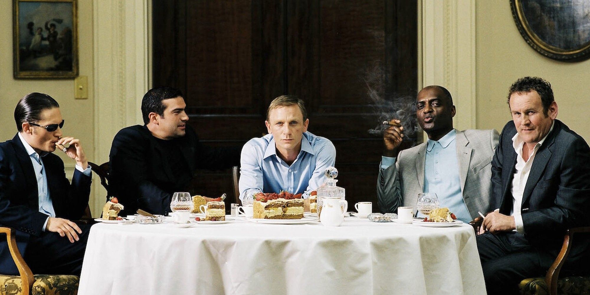 Colm Meaney, Daniel Craig, Tom Hardy, George Harris, and Tamer Hassan in Layer Cake