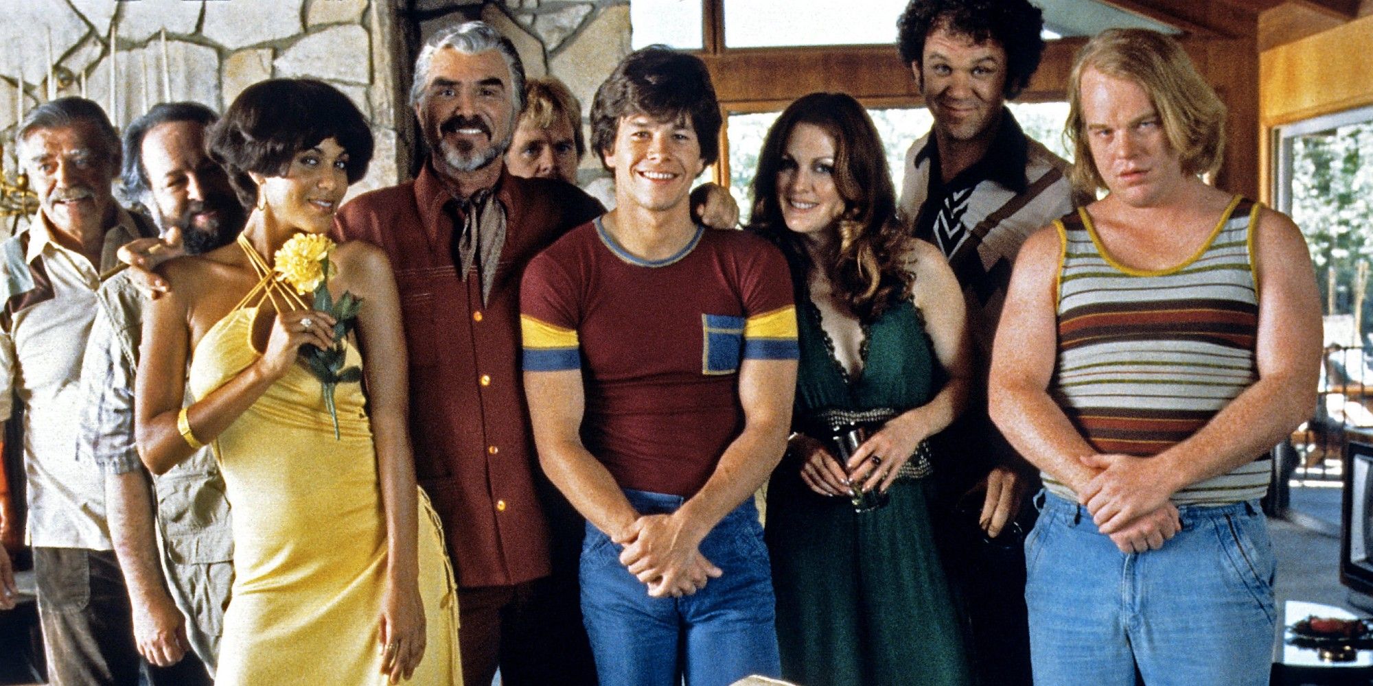 The cast of Boogie Nights poses for a group photo