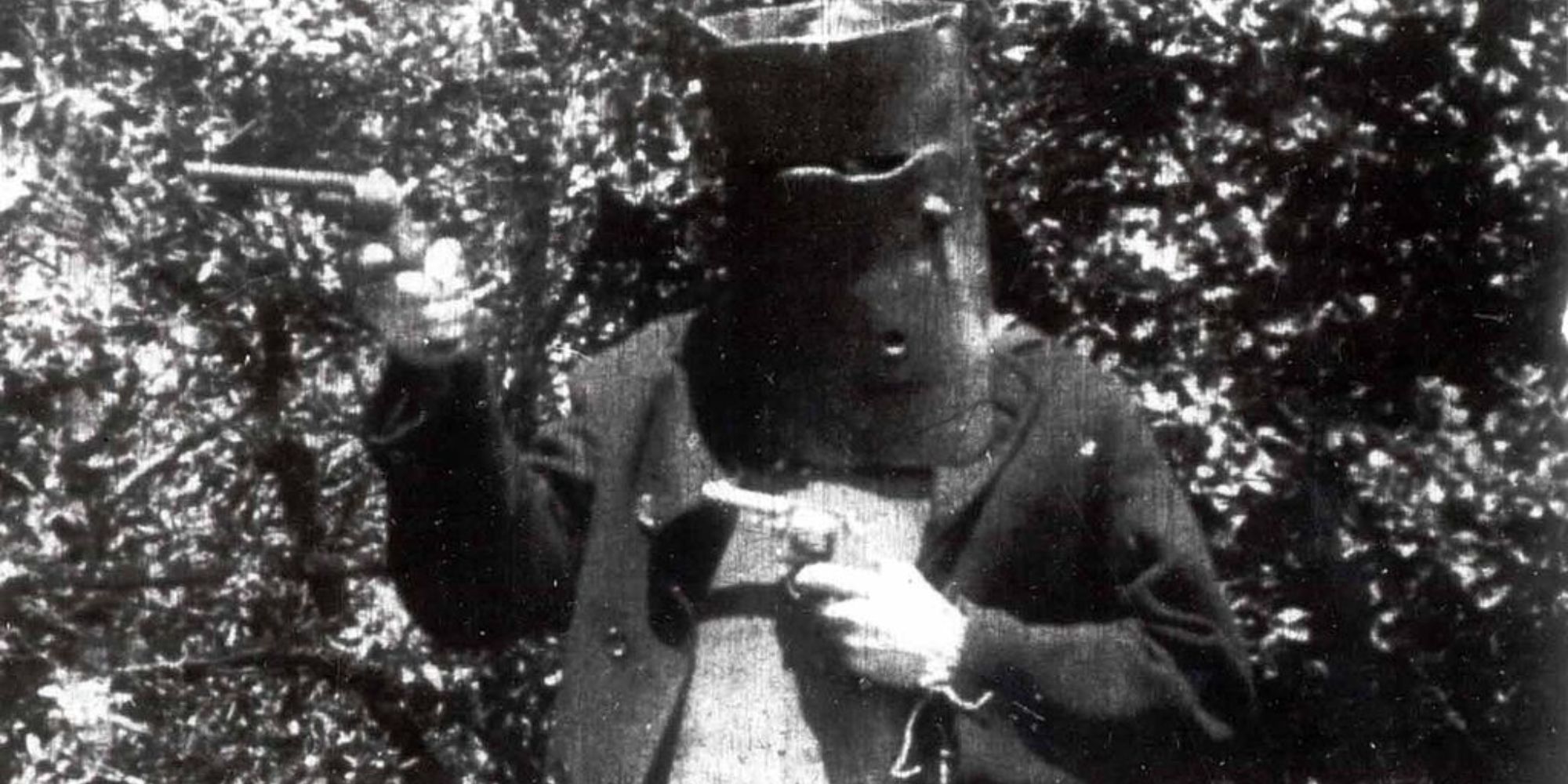 Ned Kelly in his iron armor from 'The Story of the Kelly Gang' (1906)