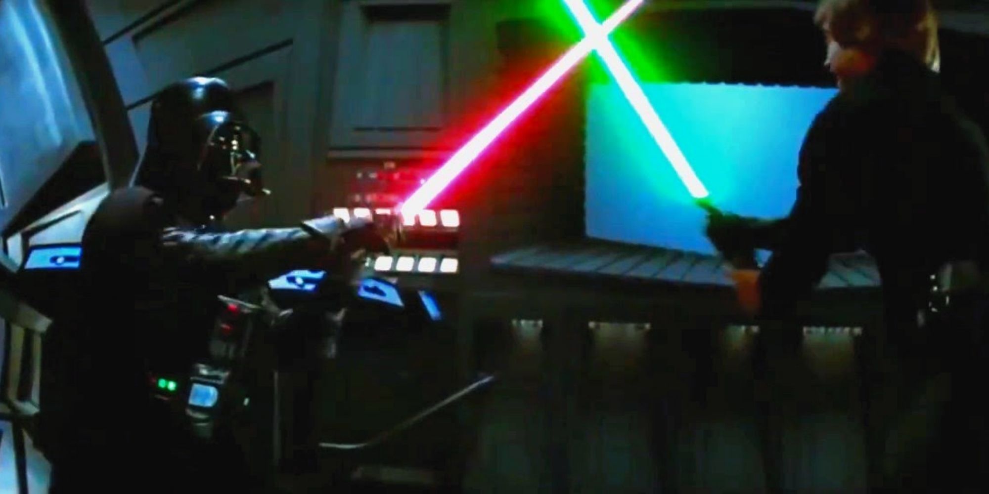 Luke Skywalker and Darth Vader duel on the Death Star in 'Star Wars: Episode VI - The Return of the Jedi'