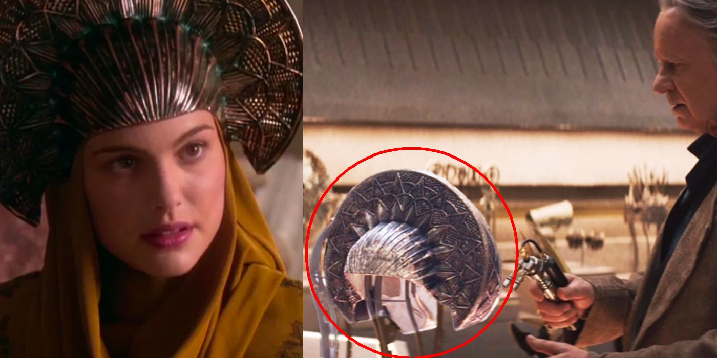 Natalie Portman as Padmé Amidala in a headdress that we see in Luthen's gallery
