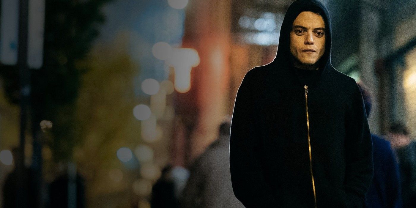 Rami Malek walking alone in the night in Mr. Robot