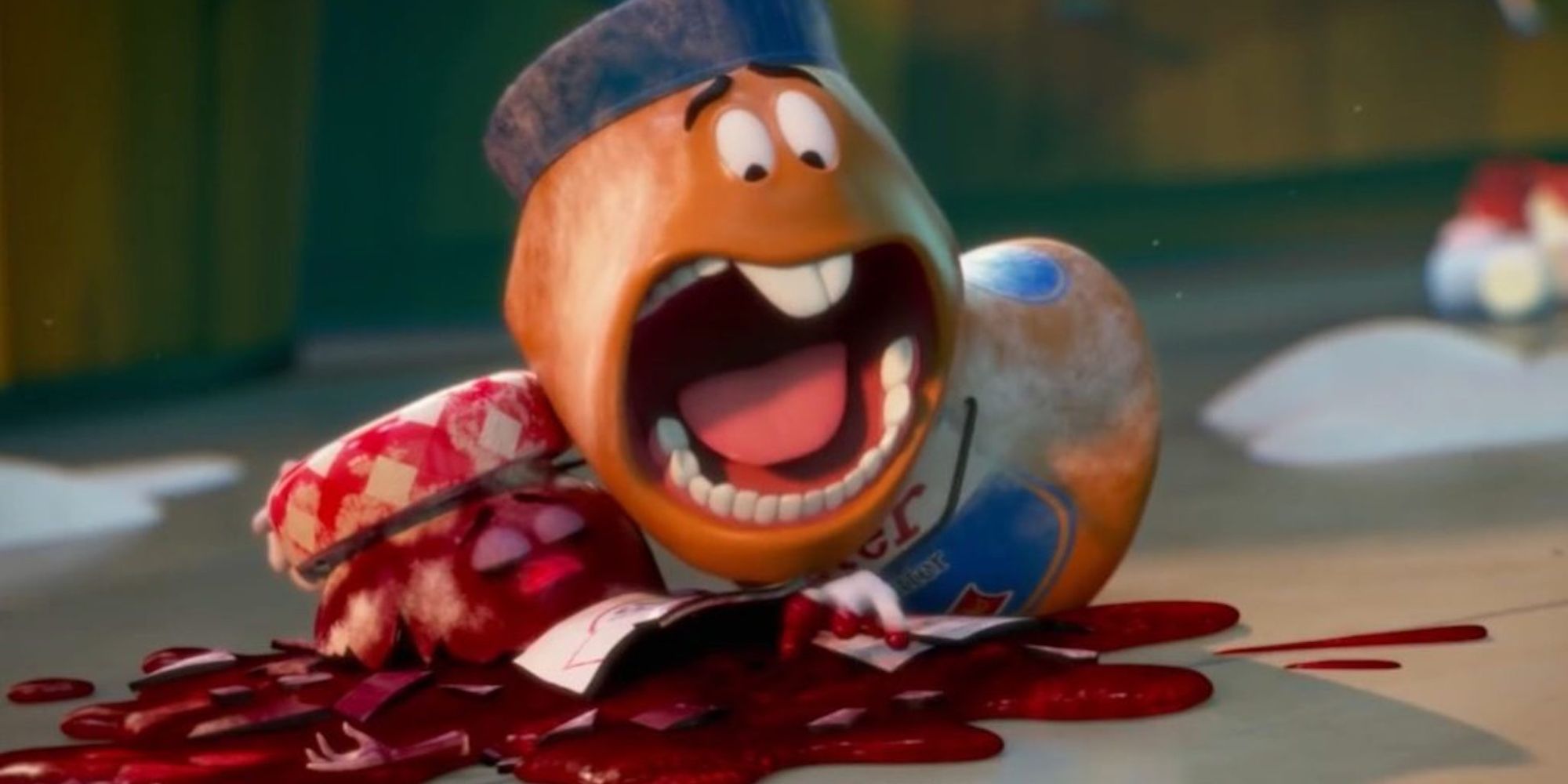 A peanut butter jar cries over a shattered jelly jar