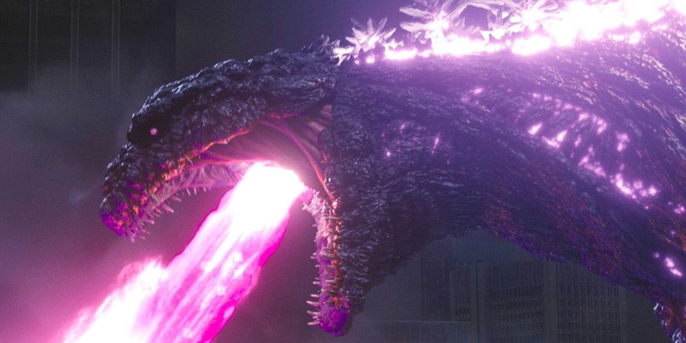 Godzilla breathing purple fire in TOHO's Shin Godzilla