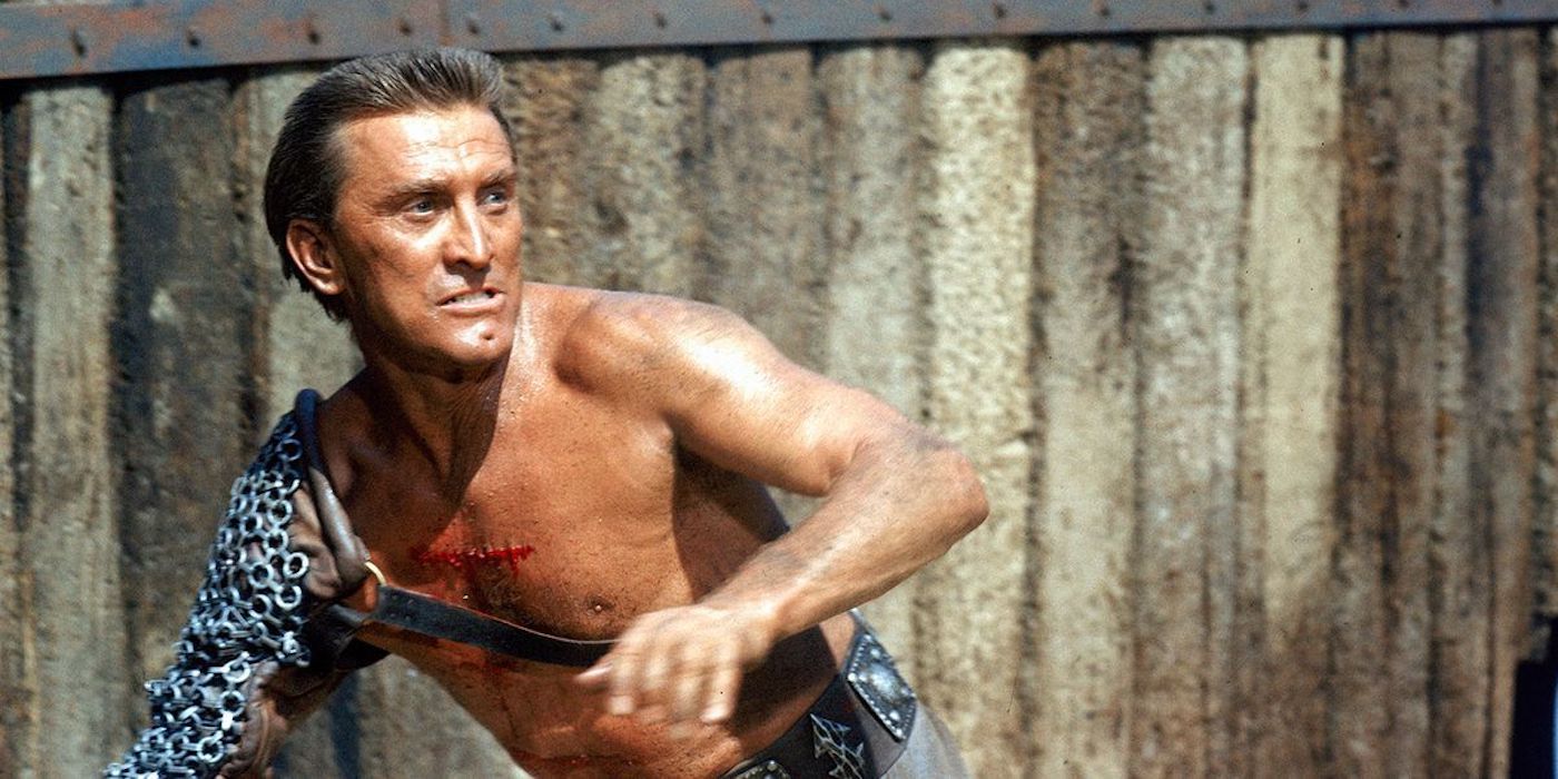 Kirk Douglas as Spartacus on the arena fighting in Spartacus