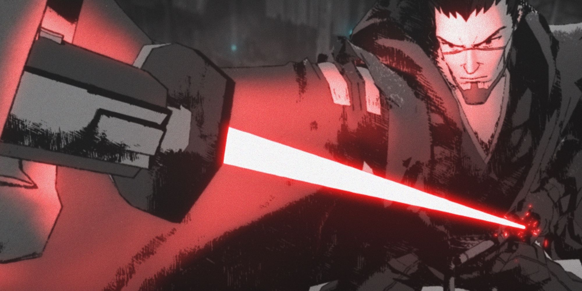 The Ronin from draws his red lightsaber in 'Star Wars: Visions' (The Duel)