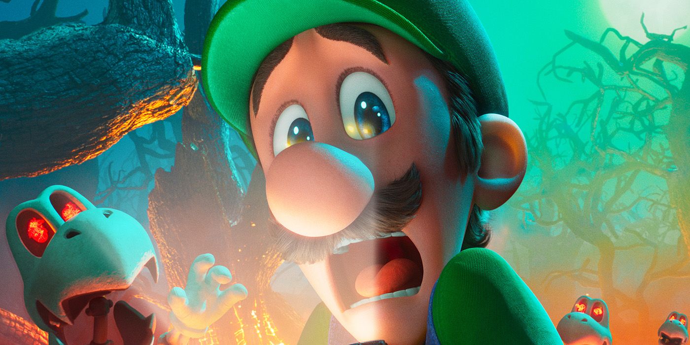 Luigi screaming in fair while Dry Bones terrorize him in The Super Mario Bros. Movie.