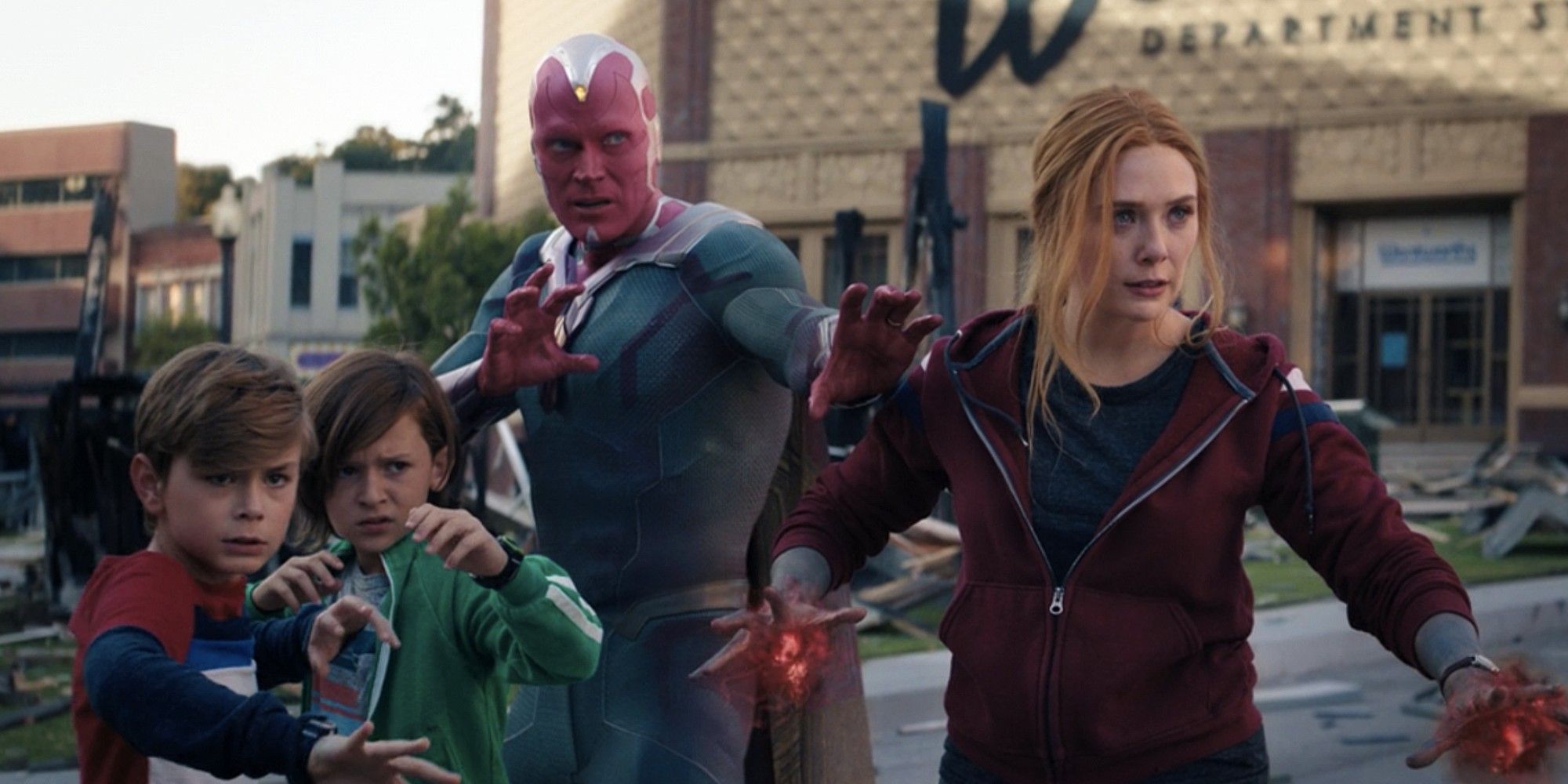 Wanda, Vision, and their twins prepare to fight WandaVision.