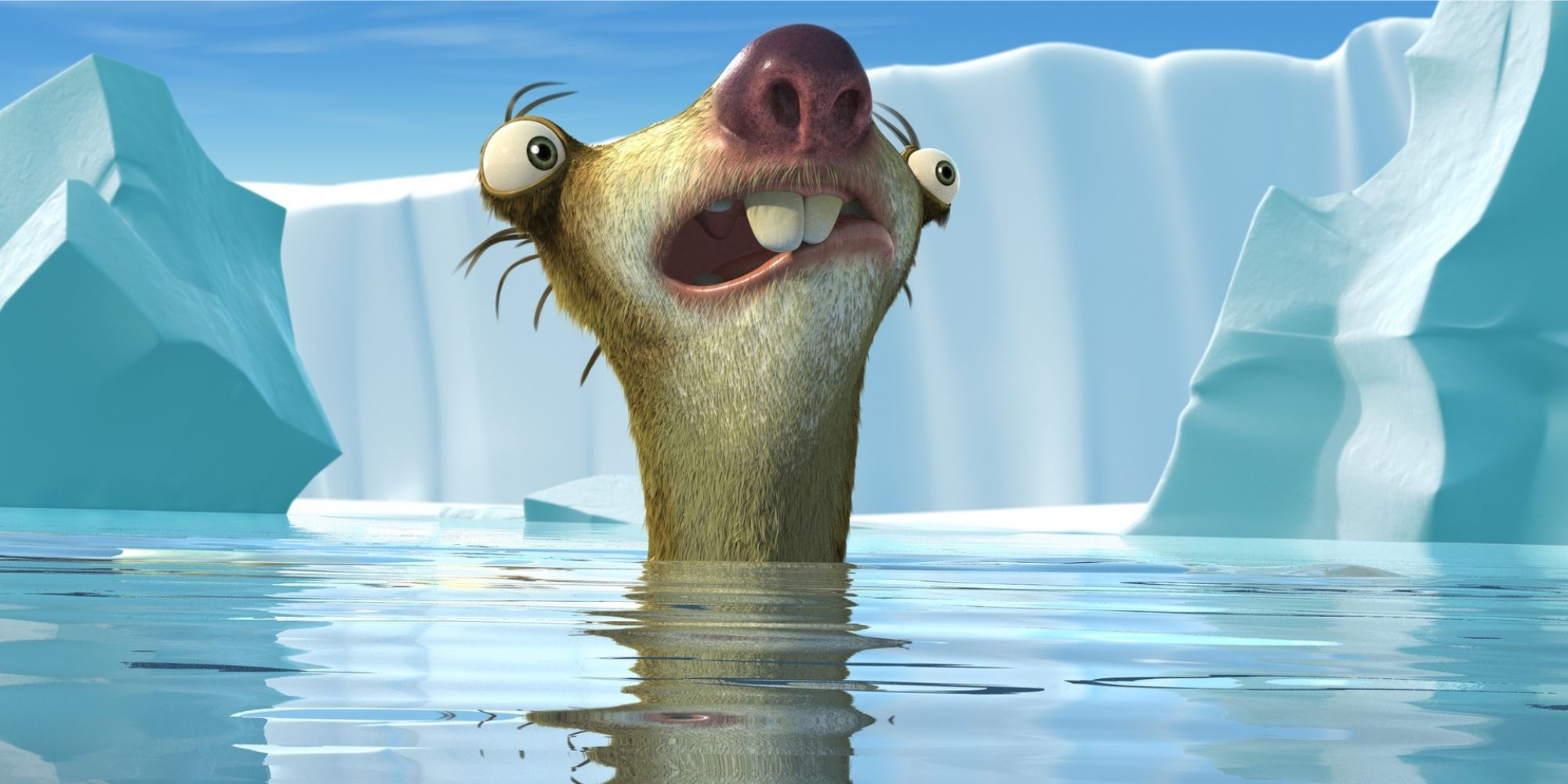 Sid sticking his face from a pool of water in Ice Age: The Meltdown