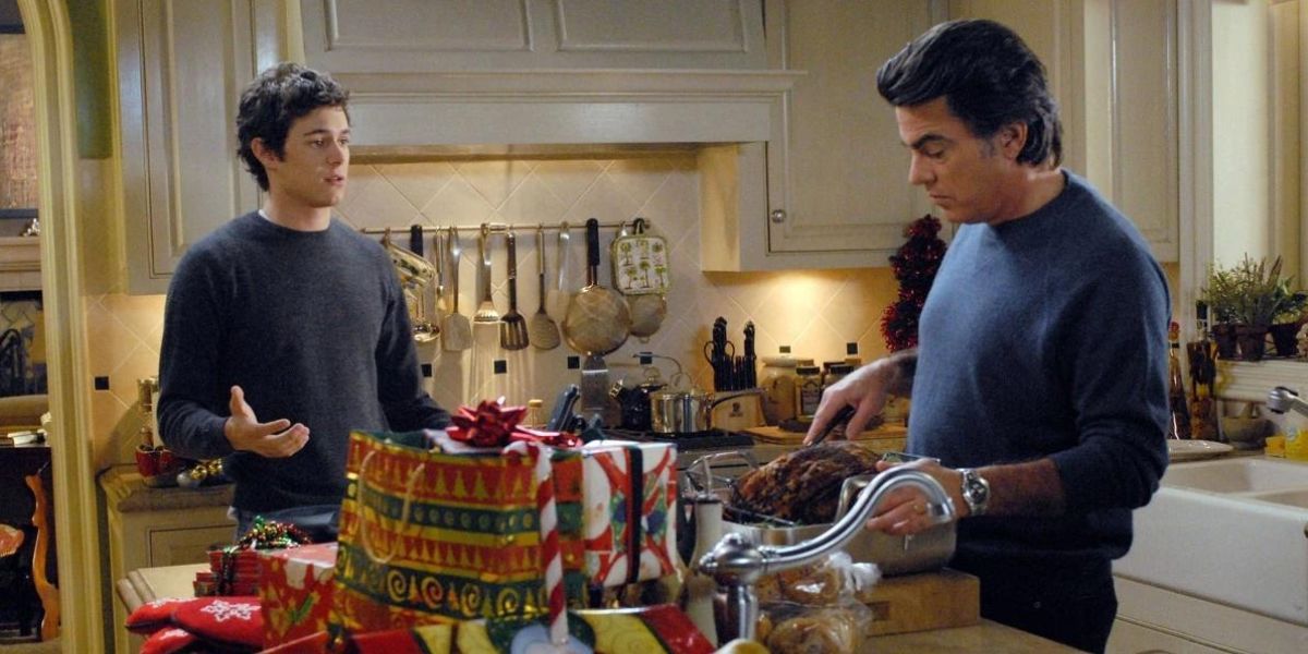 Adam Brody as Seth Cohen and Pete Gallagher as Sandy in The OC episode The Chrismukk-huh