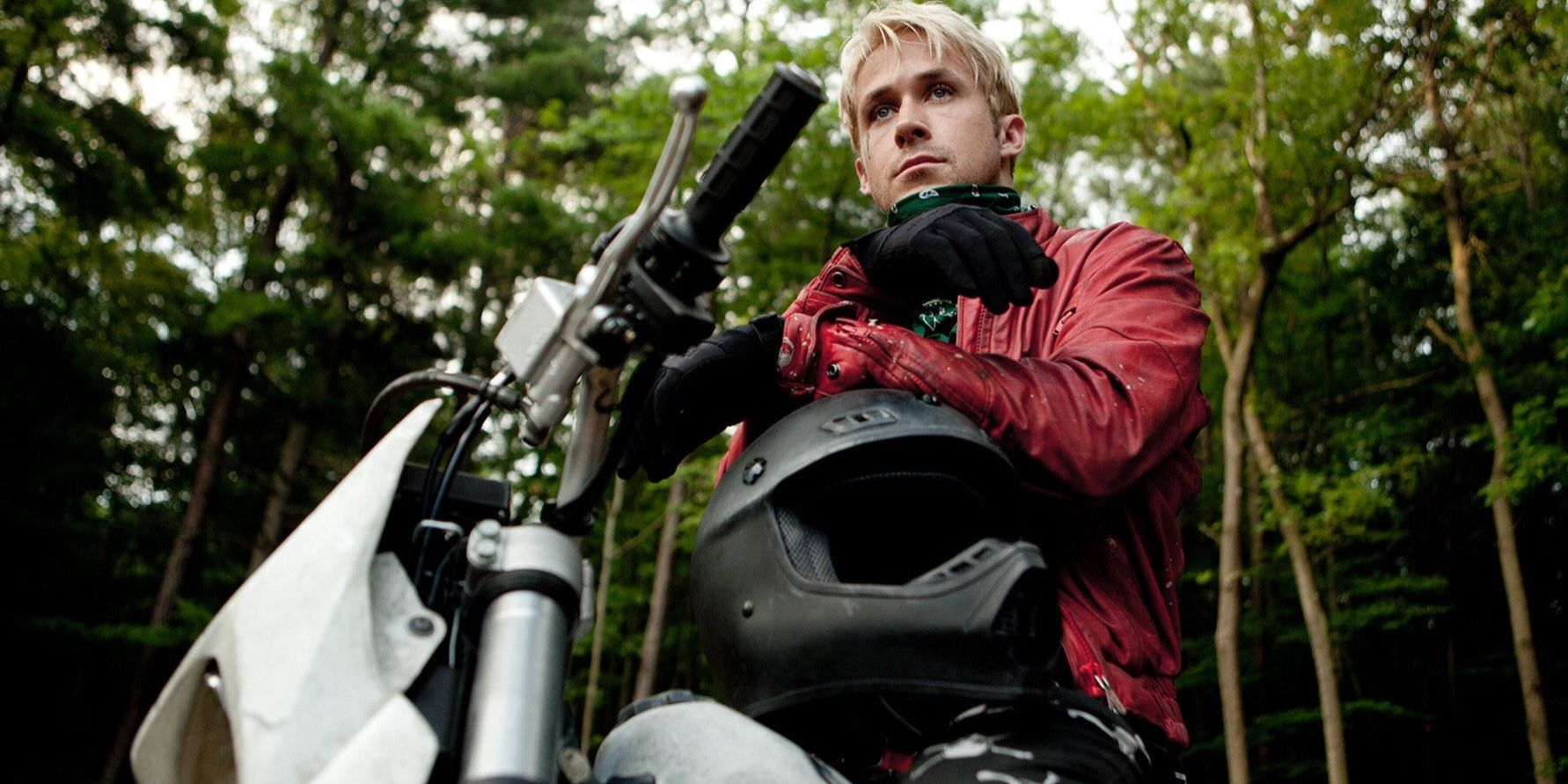 the place beyond the pines ryan gosling red leather jacket on a motorcycle ghost rider