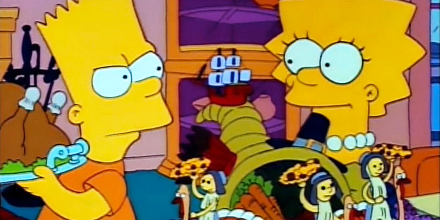 Bart and Lisa at the dinner table in "Bart vs. Thanksgiving" episode of The Simpsons