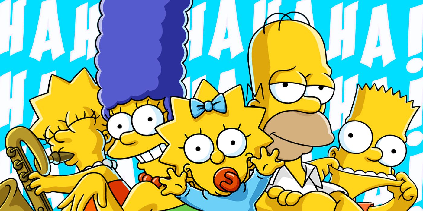 A custom image of The Simpsons in front of a blue background filled with 'Ha Ha!'s