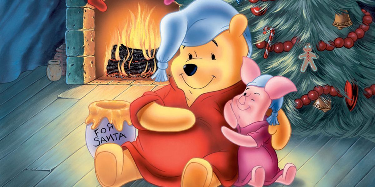 Pooh and Piglet sitting by the fire