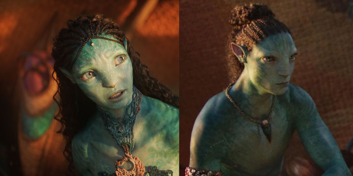 Bailey Bass and Filip Geljo as Tsireya and Aonung in Avatar 2: The Way of Water