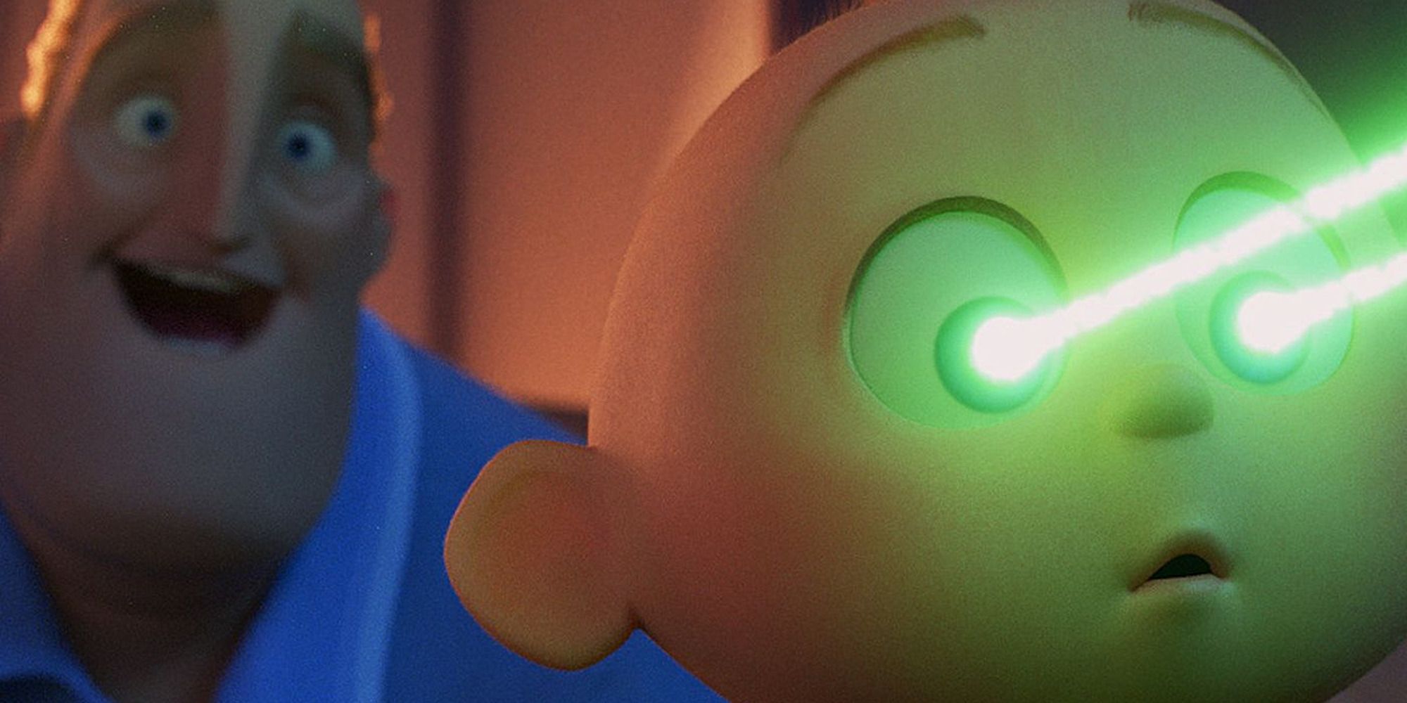 O garoto ostenta um laser verde em seus olhos com um homem atrás dele