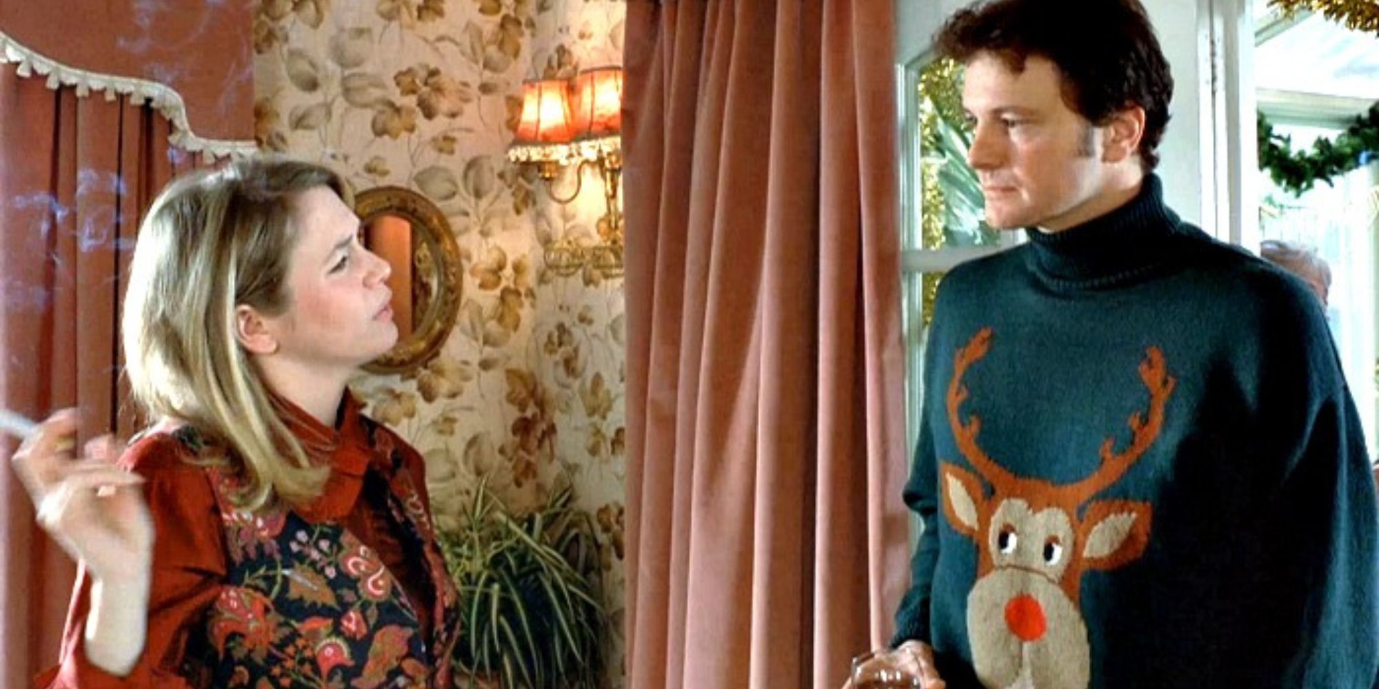 Bridget olhando para Mark em seu feio suéter de Natal
