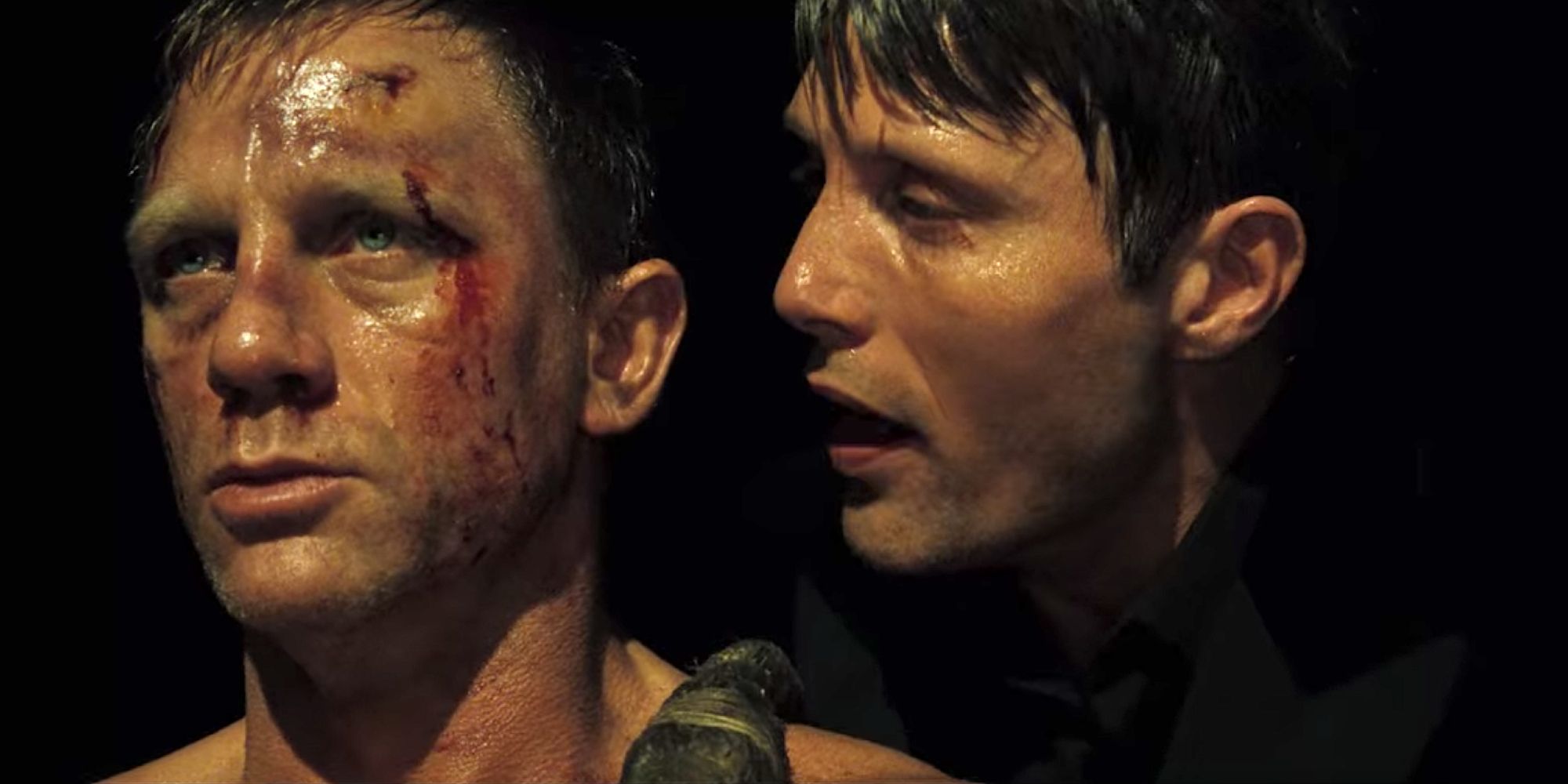 Mads Mikkelson as Le Chifre, about to torture James Bond, played by Daniel Craig in Casino Royale.