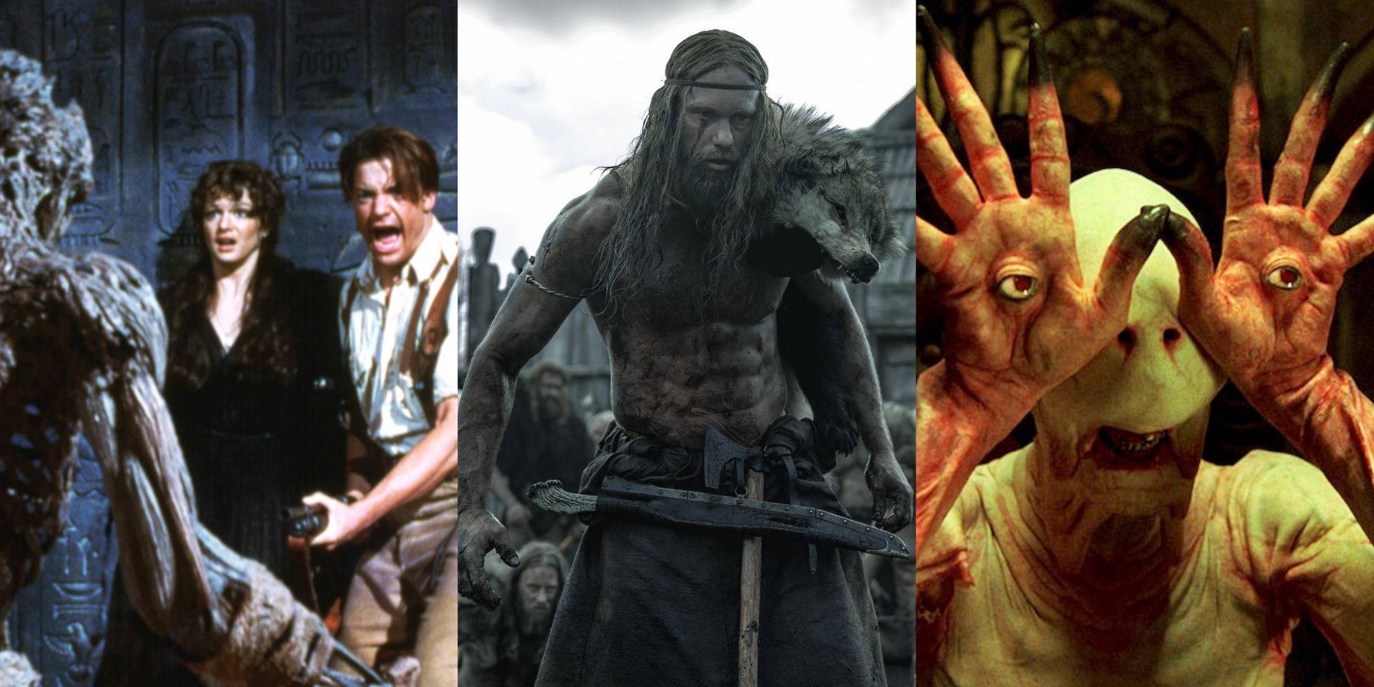 Collage with stills from The Mummy 1999, The Northman, and Pan's Labyrinth