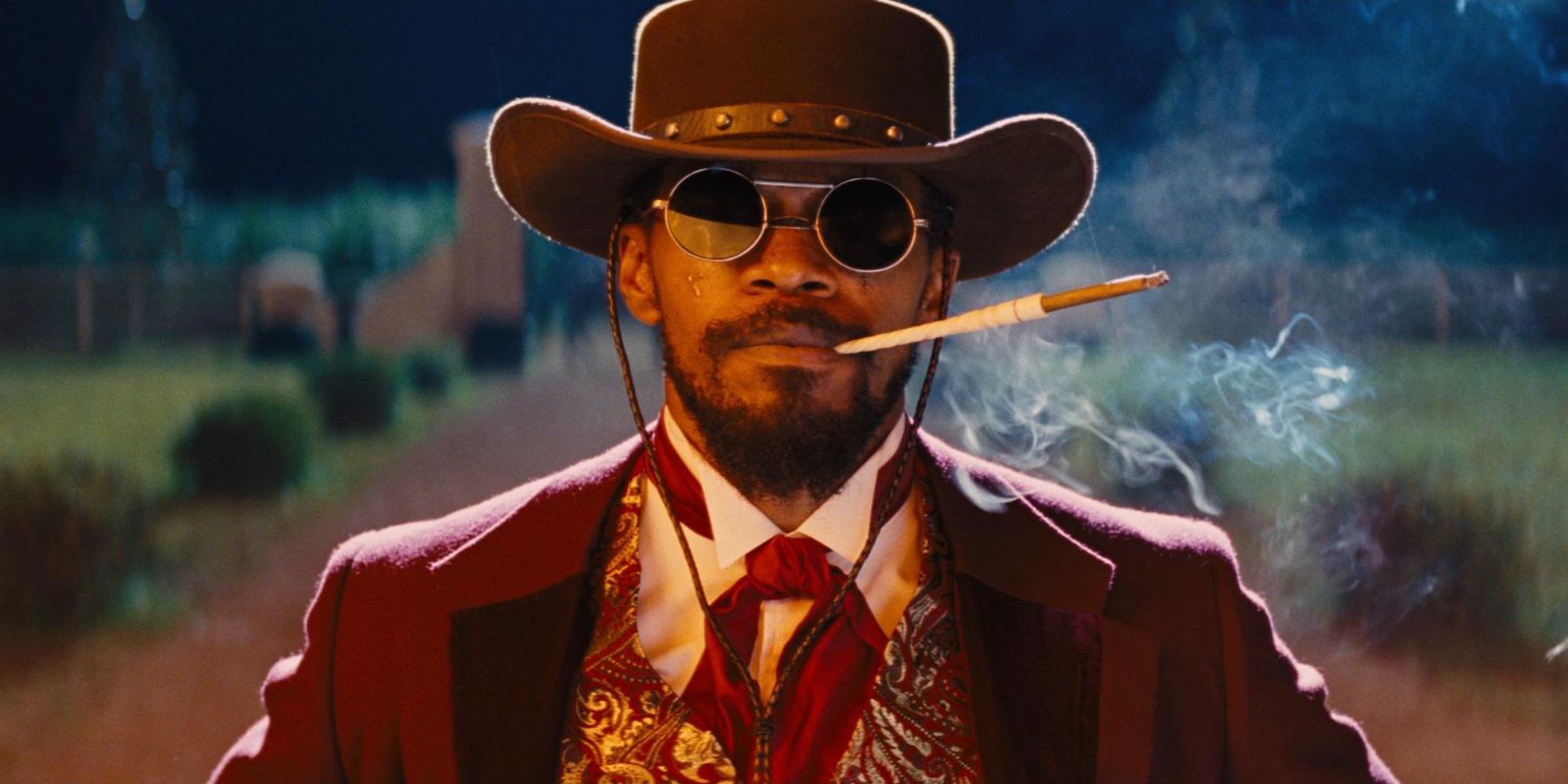 Jamie Foxx smoking a cigarette in Django Unchained