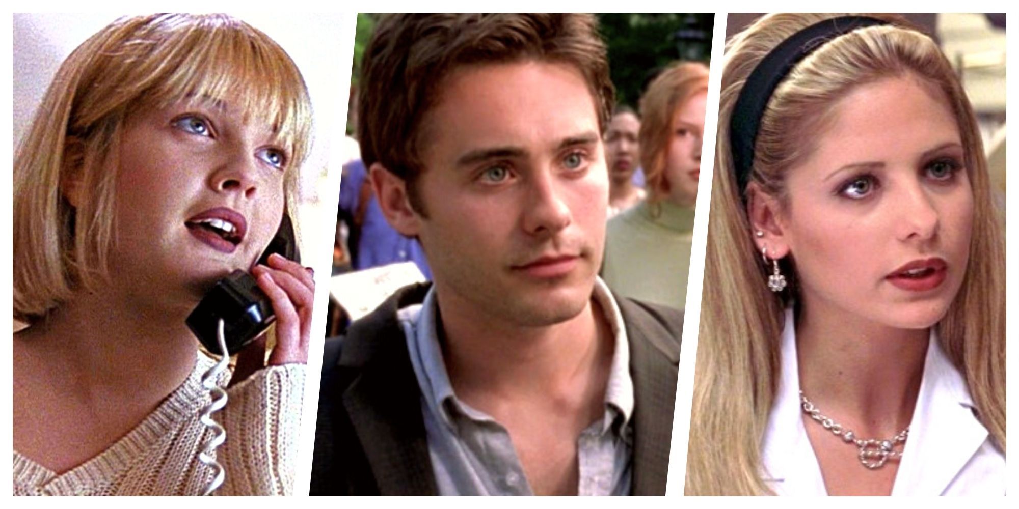 Drew Barrymore in Scream,Jared Leto in Urban Legend and Sara Michelle Gellar in I Know What you Did Last Summer