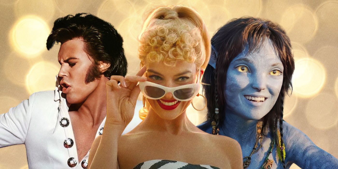 Austin Butler as Elvis, Sigourney Weaver in Avatar the Way of Water, and Margot Robbie as Barbie