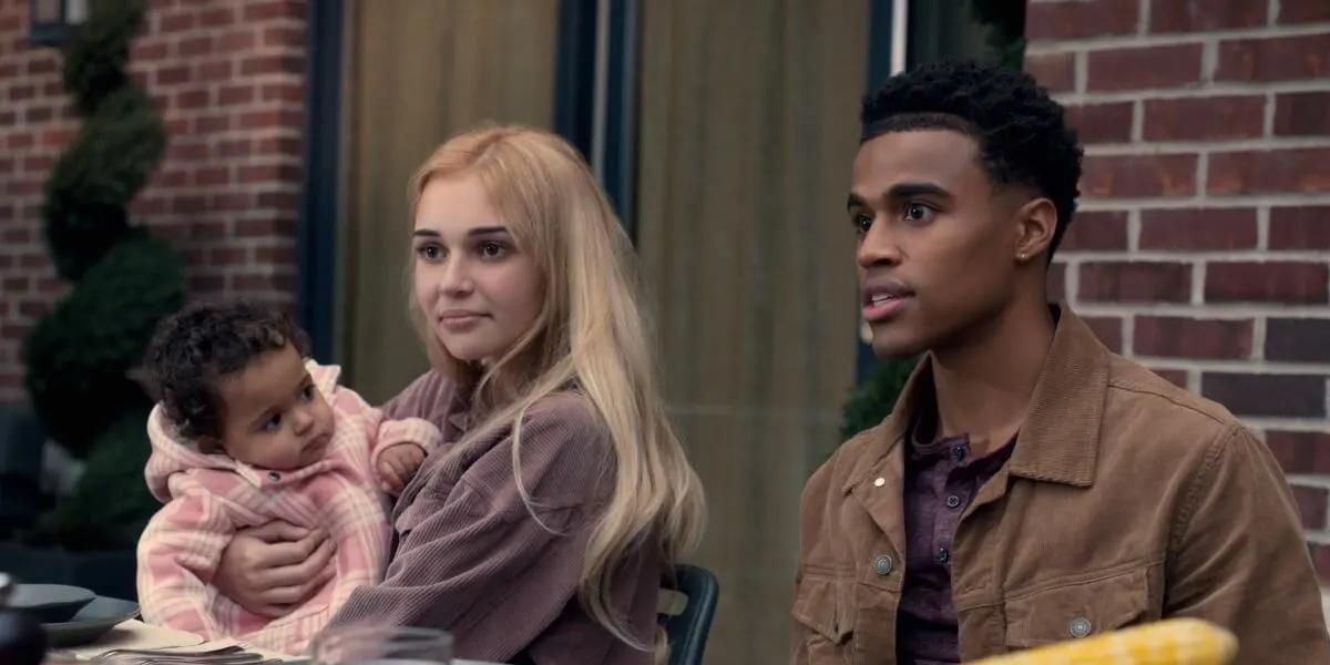 A young Ginny and Zion with baby Ginny in a flashback in Season 1 of Ginny and Georgia