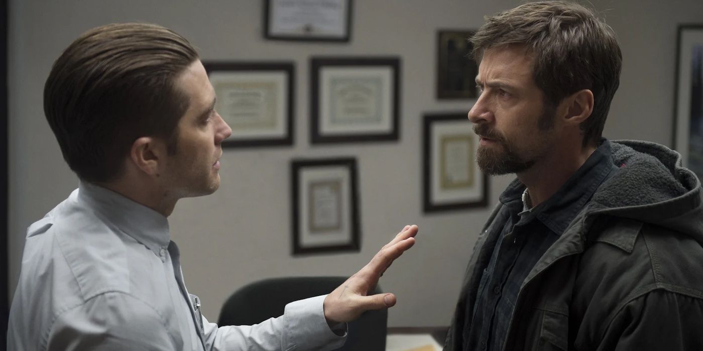 Jake Gyllenhaal as Loki and Hugh Jackman as Keller in Prisoners