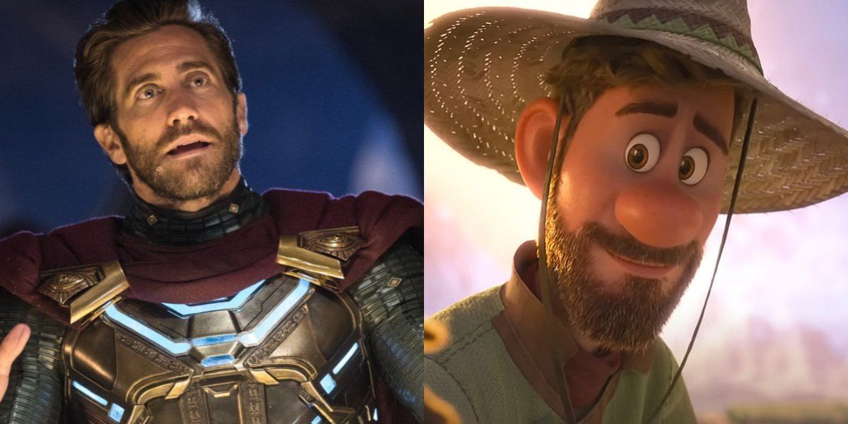 Jake Gyllenhaal side by side with his Strange World character Searcher Clade