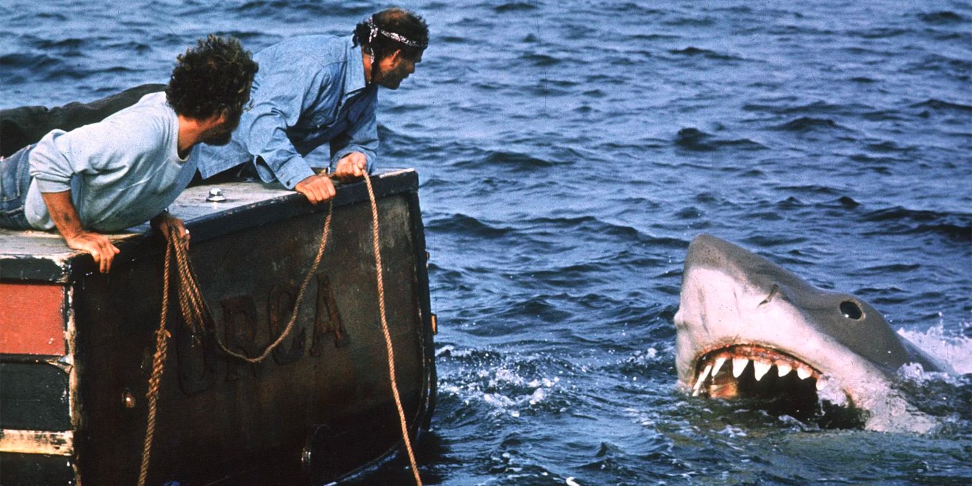 Robert Shaw and Richard Dreyfuss looking at the shark in Jaws