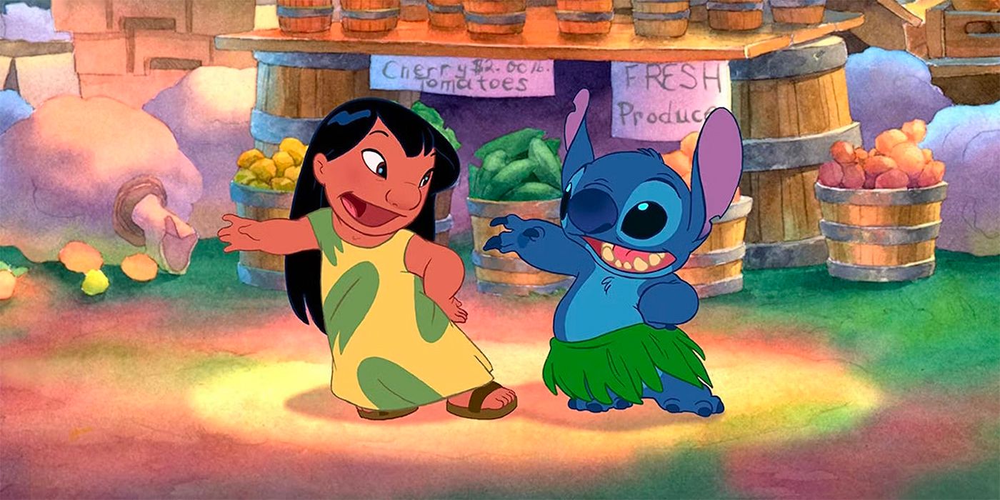 Hula dansı yapan Lilo ve Stitch 