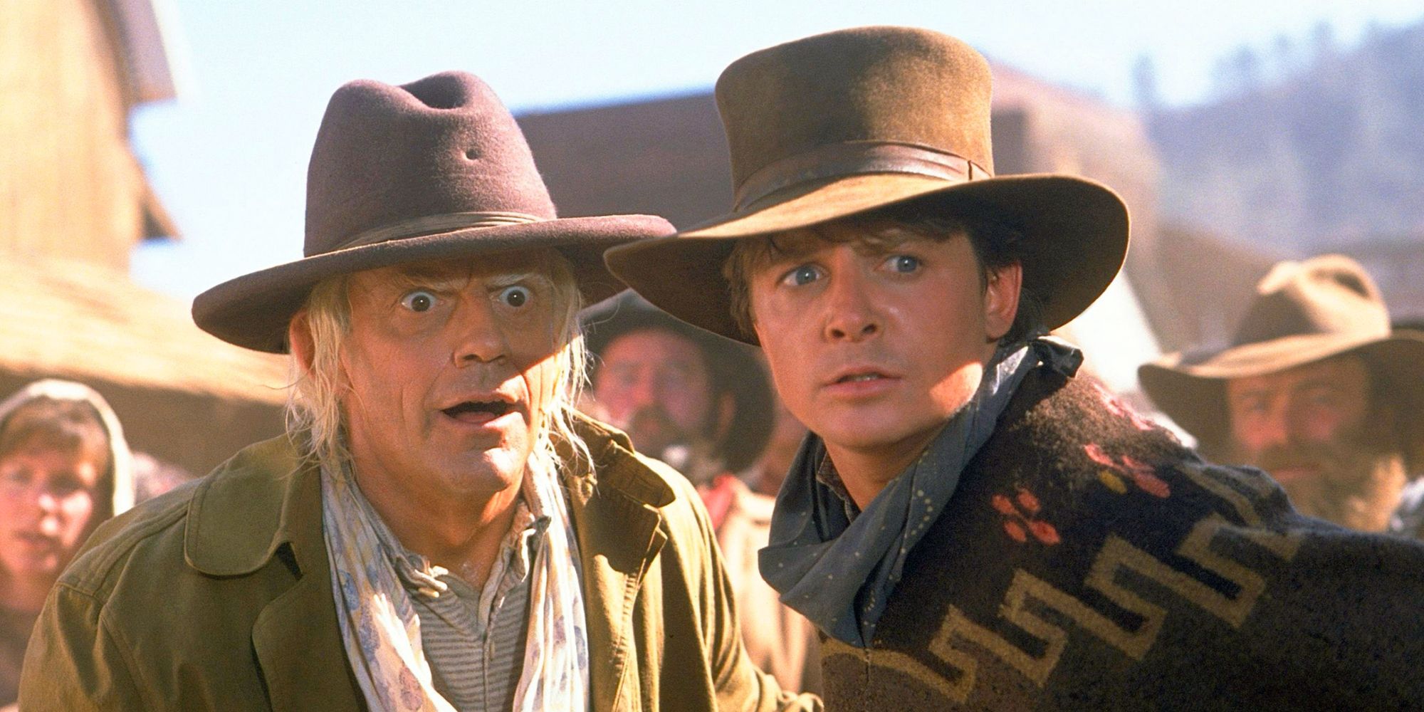 Michael J. Fox y Christopher Lloyd en el Viejo Oeste en Regreso al futuro: Parte III