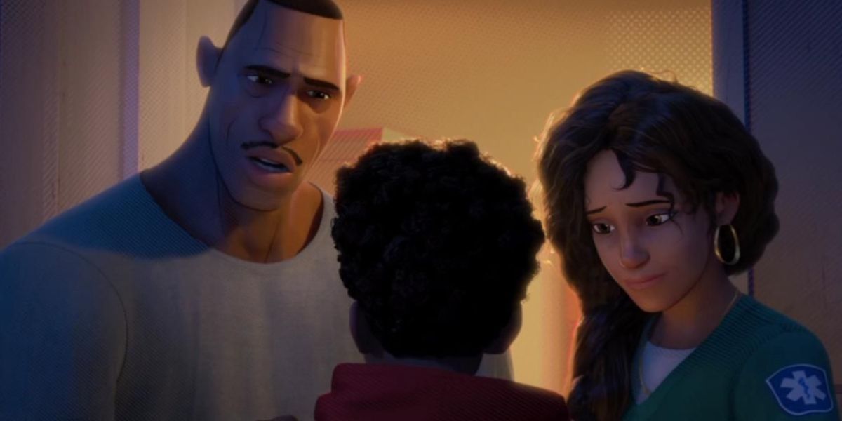 Miles with his parents, Jefferson and Rio, in Spider-Man: Into the Spider-Verse