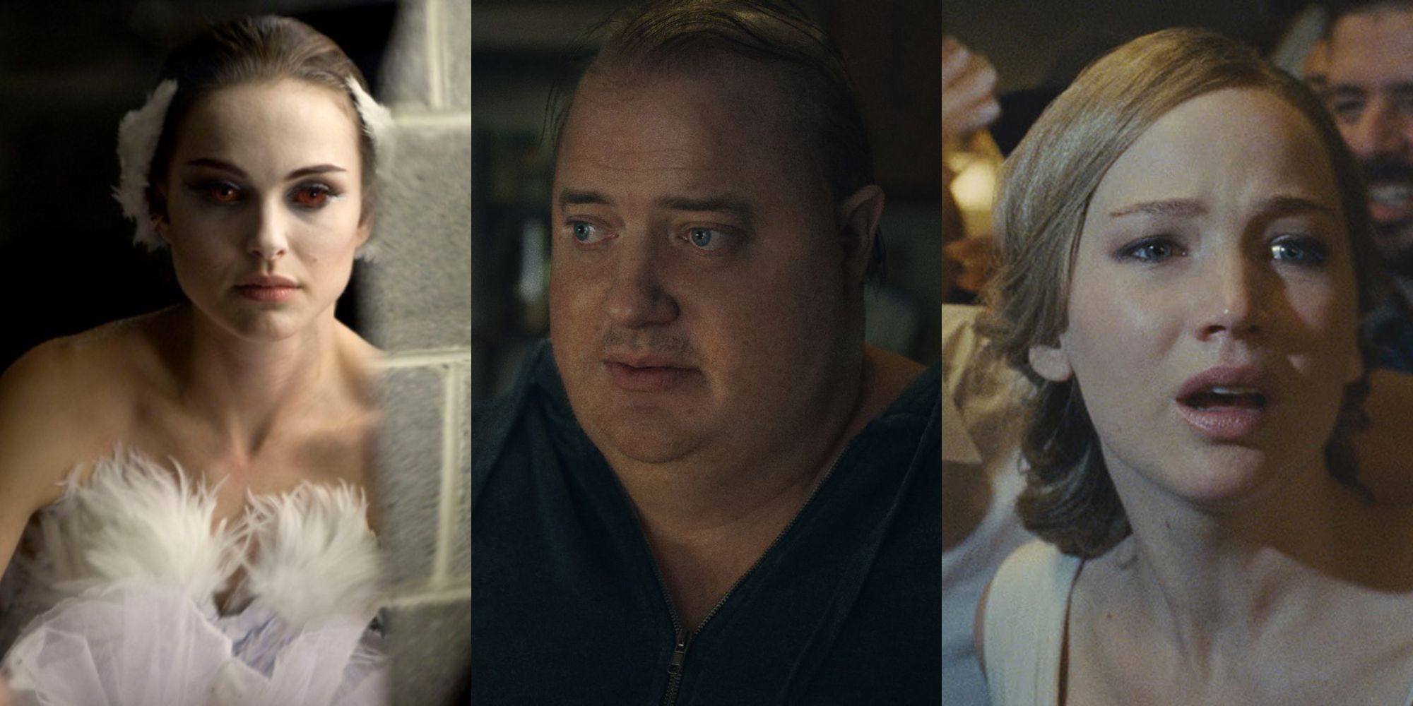 Split image showing characters from Black Swan, The Whale, and mother!