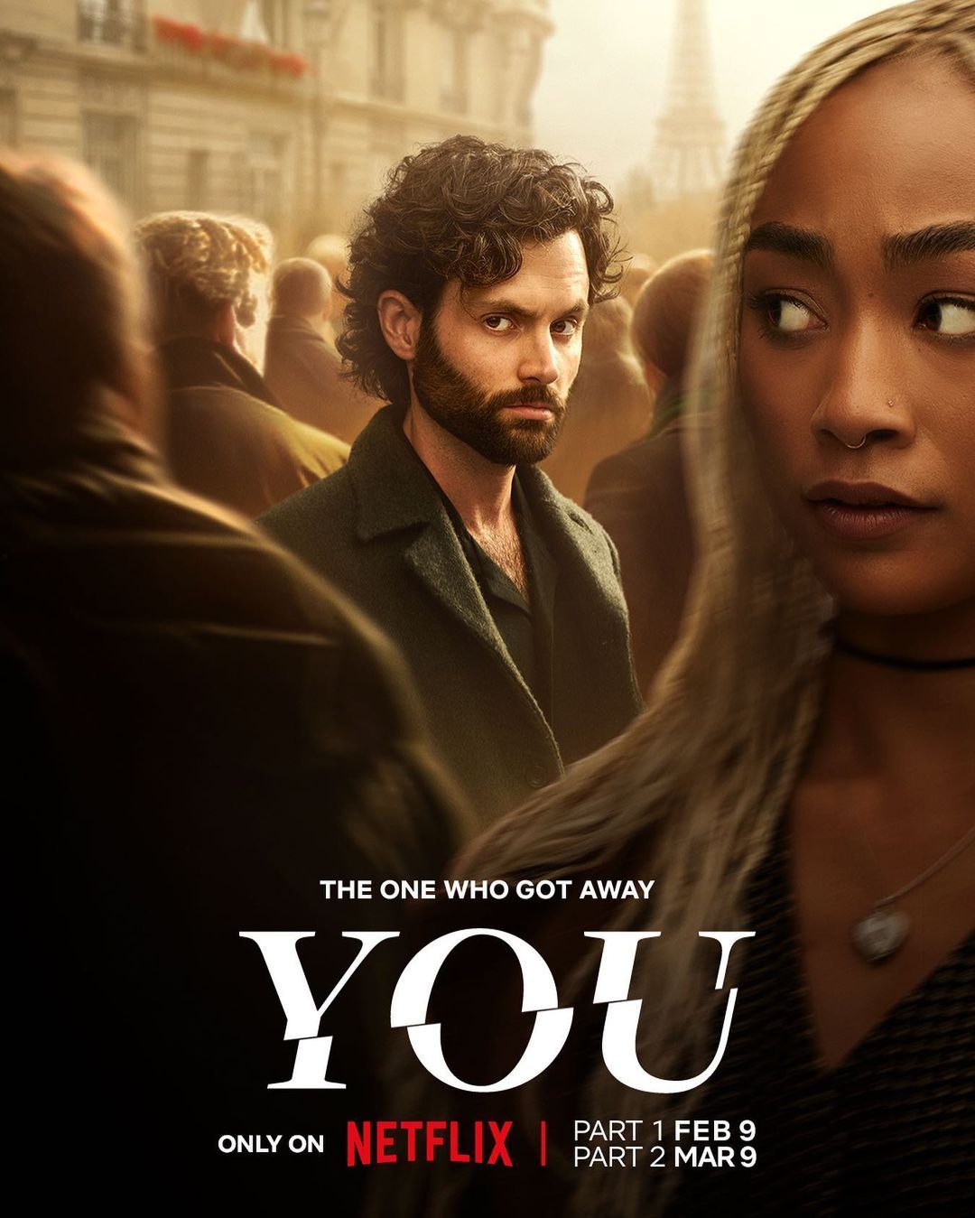 Penn badgley and Tati Gabrielle in You Season 4 Poster