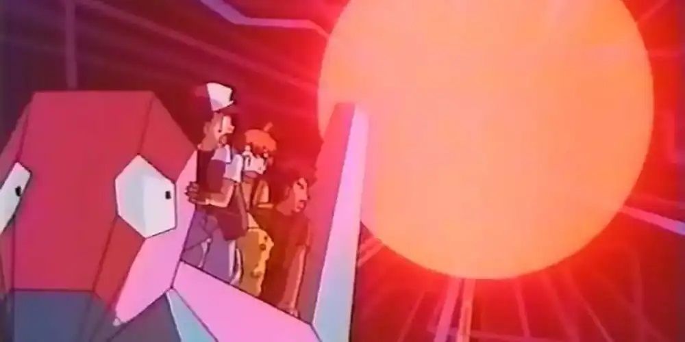Ash, Misty, Brock e Pikachu montam um Porygon