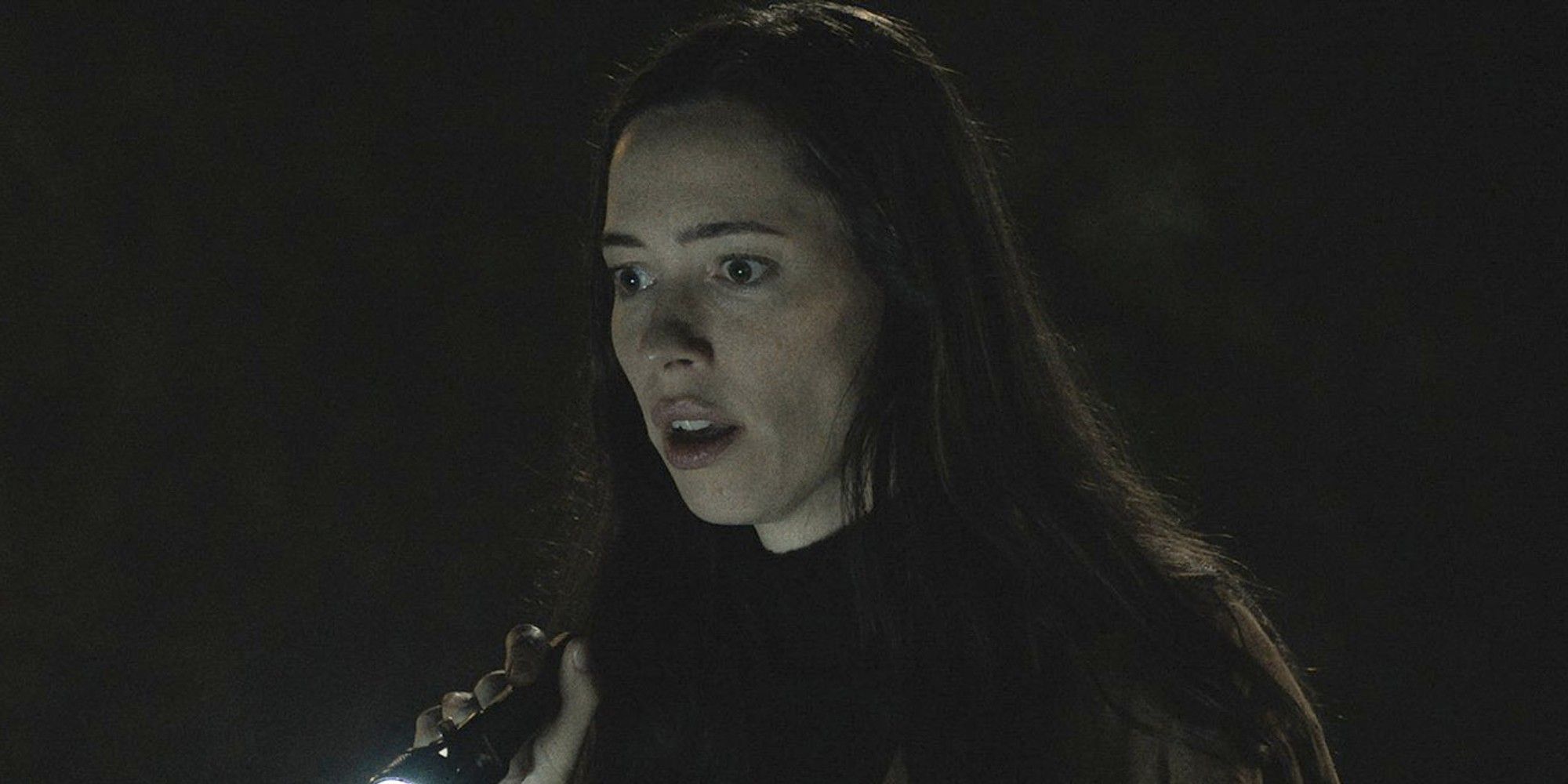 Rebecca Hall wearing a scared expression in 'The Night House'
