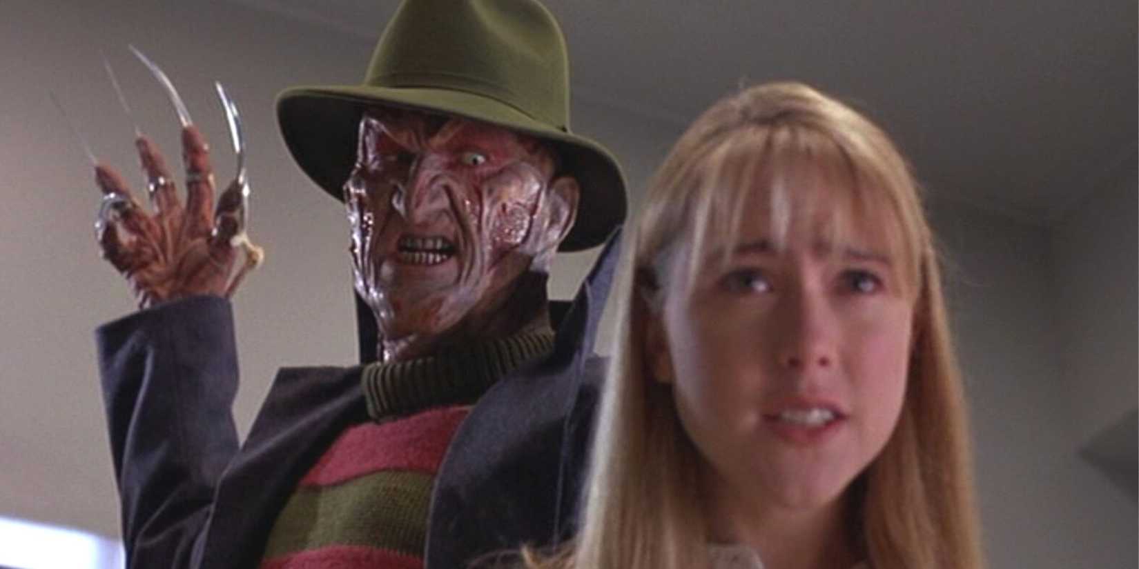 Freddy Krueger is standing behind Julie, about to strike in New Nightmare.