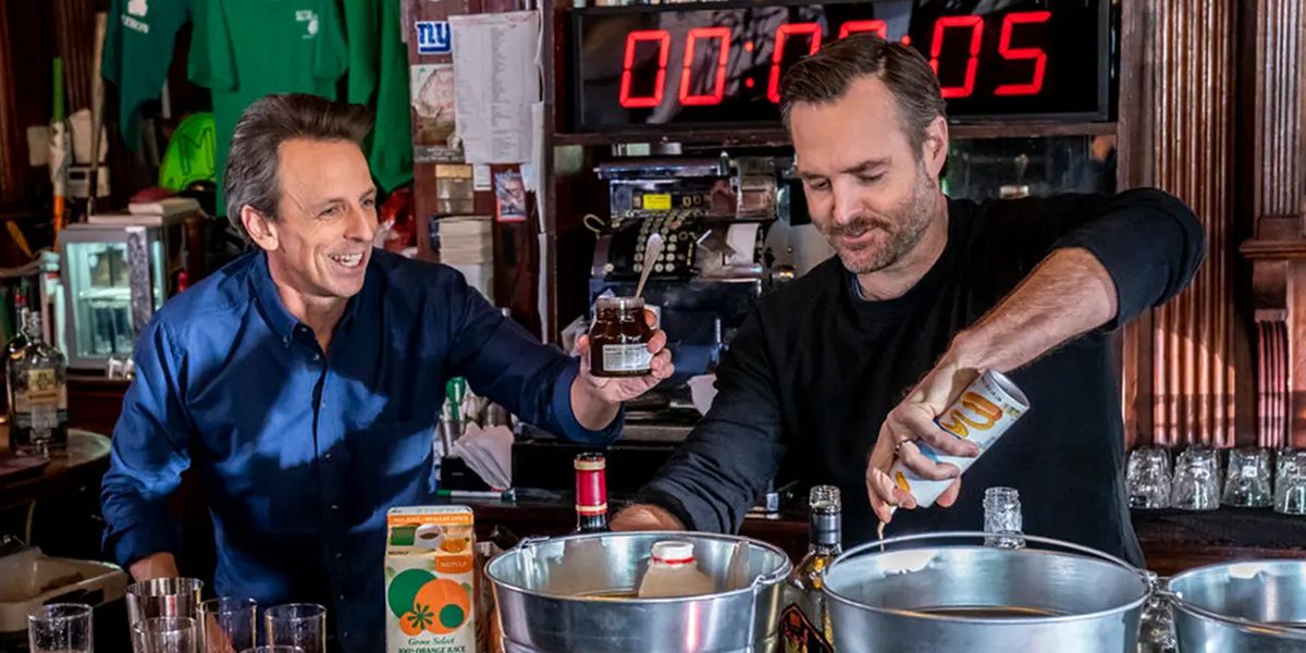 Will Forte with Seth Meyers while day drinking