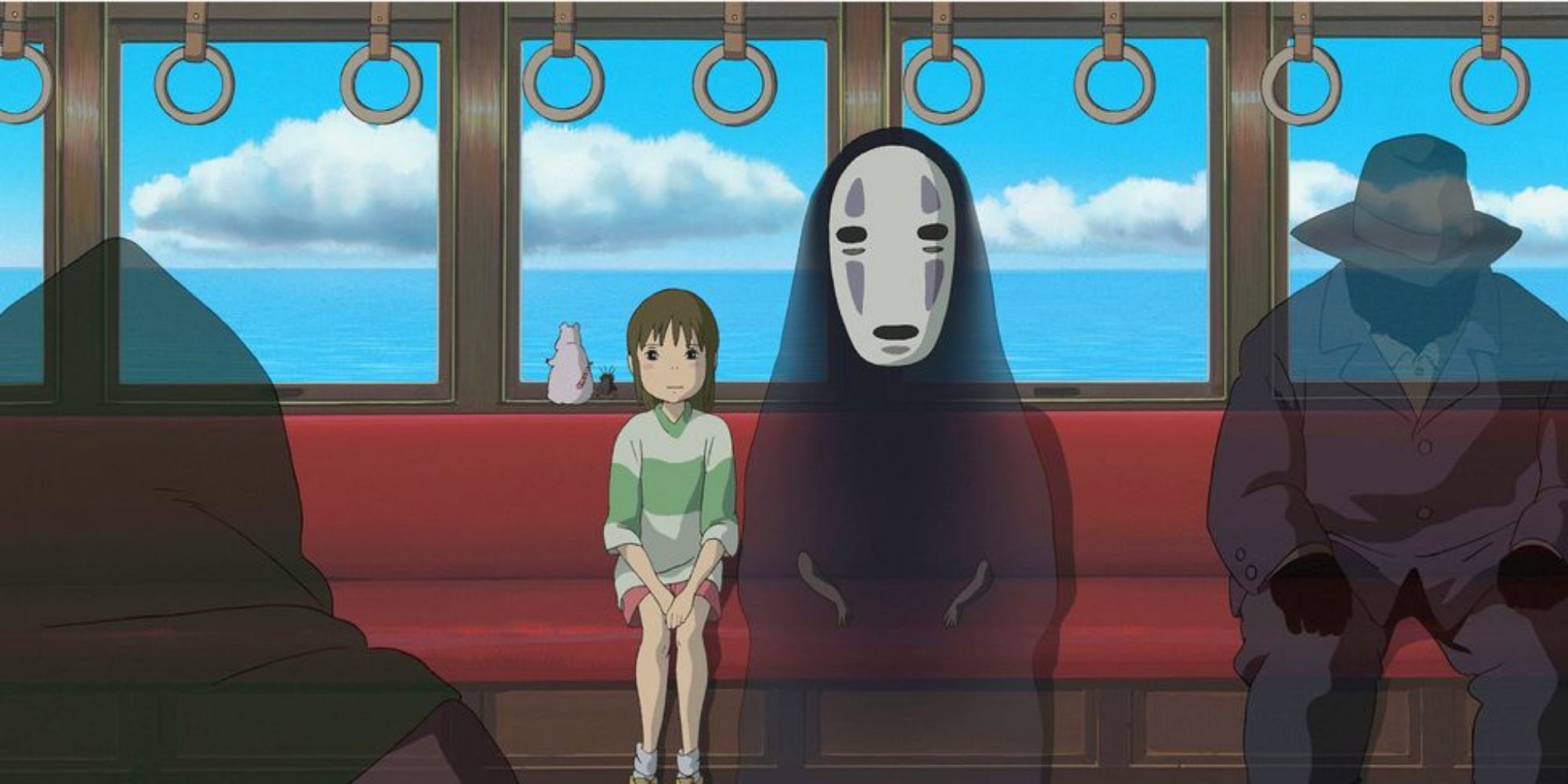 Chihiro and No-Face wait on the train in 'Spirited Away'