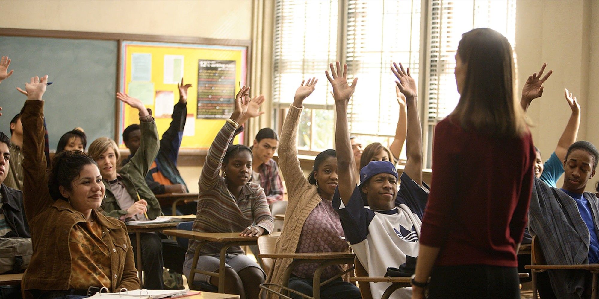 The cast of 'Freedom Writers' in the classroom