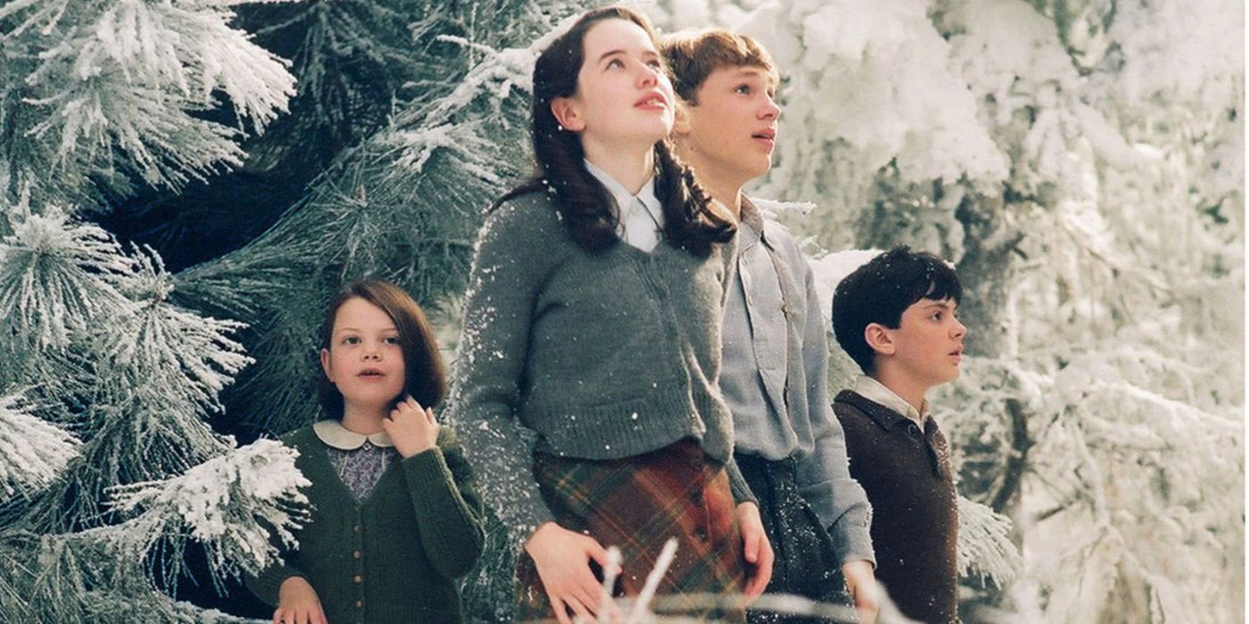 The Pevensie children in Narnia for the first time in The Chronicles of Narnia: The Lion, the Witch, and the Wardrobe